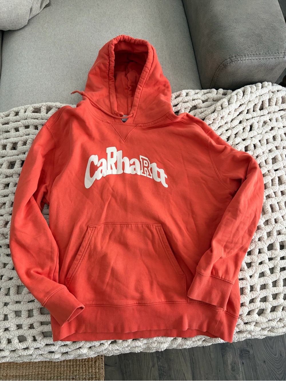 Carhartt WIP Orange Pullover Hoodie with White Script Logo